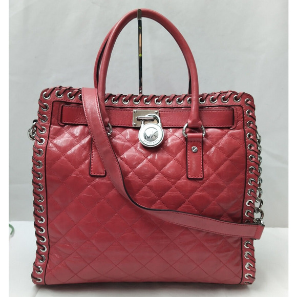 Michael Kors Hippie Grommet Hamilton Red Quilted Leather Large Tote Bag - Picture 1 of 16